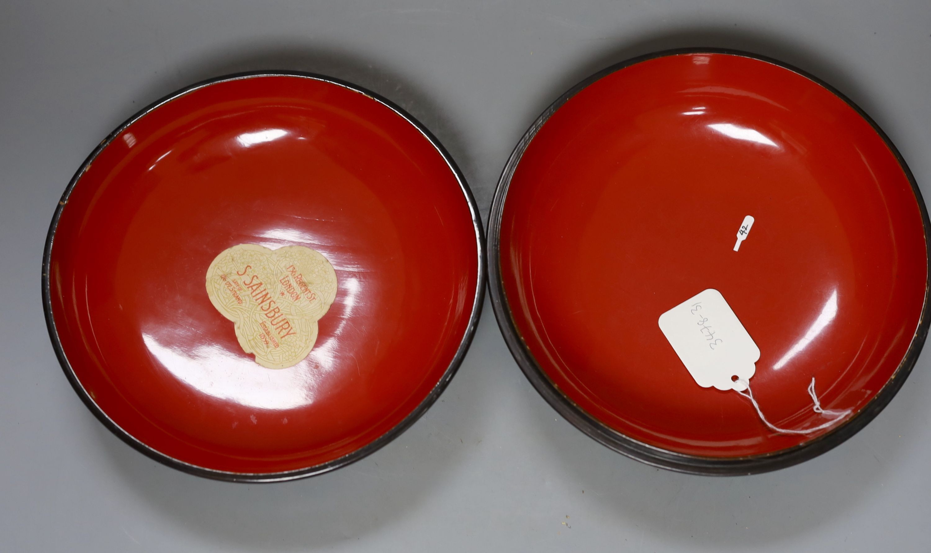 A Japanese lacquer box and cover, 21 cms diameter.
